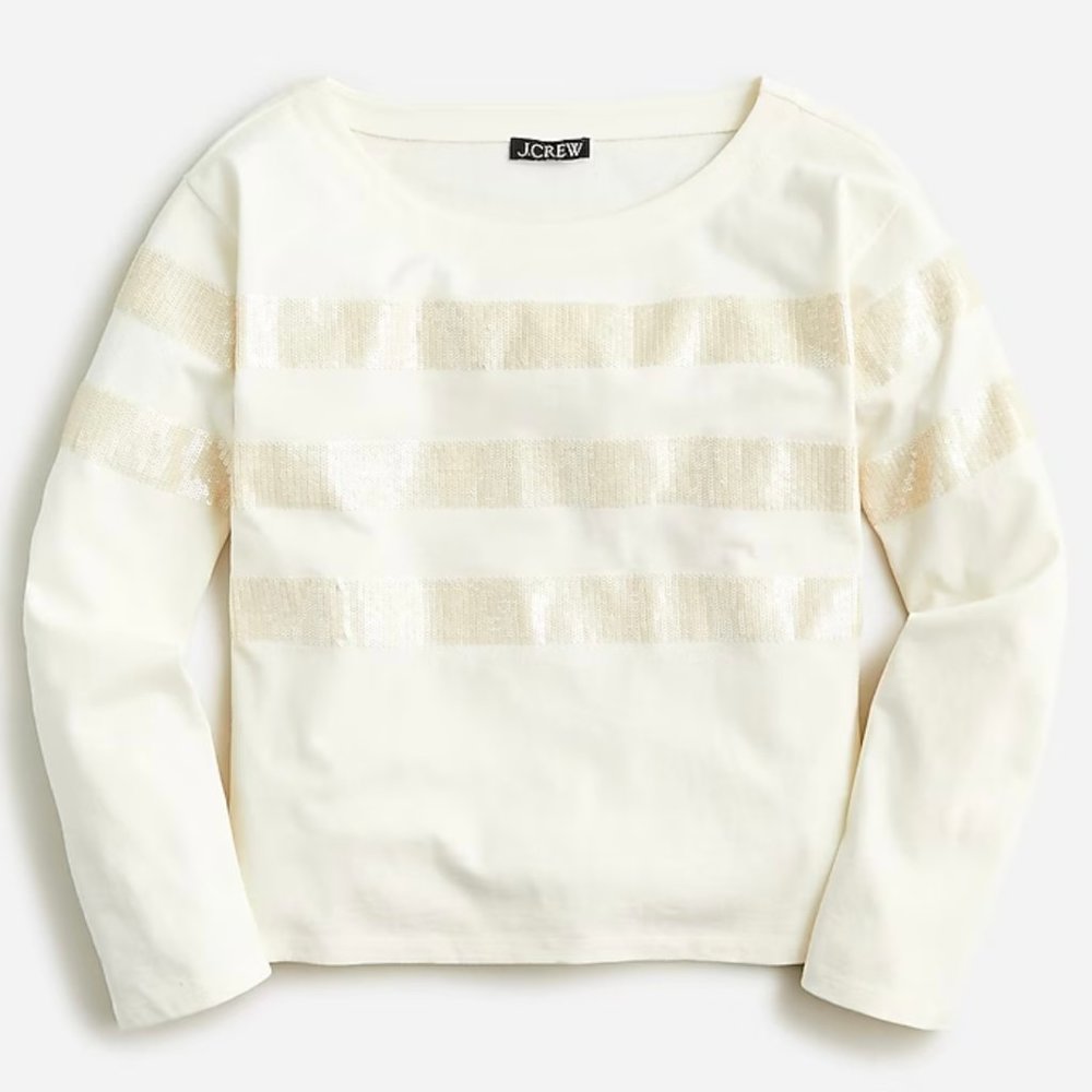 J. Crew Limited-edition Relaxed Long-sleeve Sequin Boatneck Top SZ X-small/Small